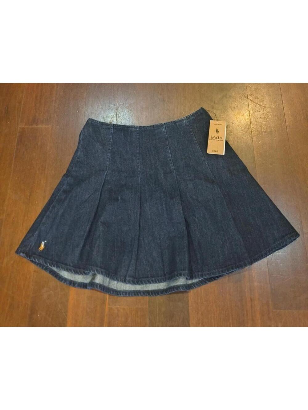NWT Polo Ralph Lauren Pleated Dark Denim Skirt Sz 14